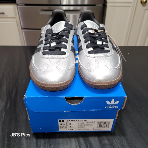 Adidas SAMBA OG Originals Silver Metallic Black Gum Women's JI4218 - Picture 7 of 16